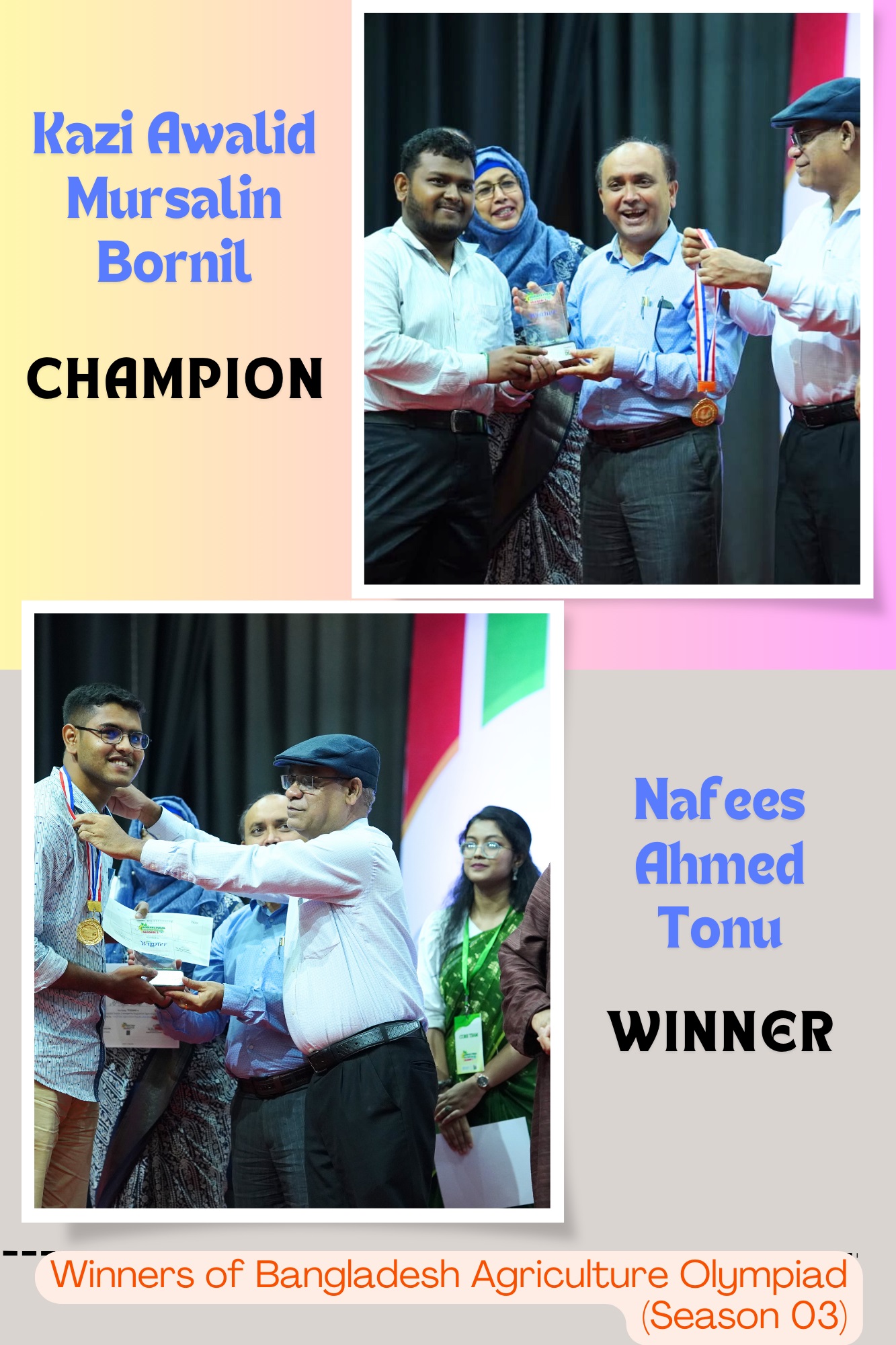 Kazi Awalid Mursalin Bornil- Champion and Nafees Ahmed Tonu – winner of Bangladesh Agricultural Olympiad Season 3